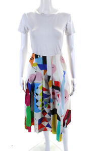 Akris Womens Geometric Colorblock Zipped Pleated A-Line Skirt Multicolor Size 6