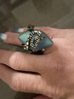 New ALEXIS BITTAR Silver Snake With Aqua Lucite RING Size 5.5-6 With Crystals