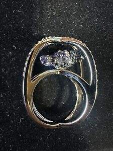 Swarovski swan signed  silver tone purple bird crystal ring 58 Size 8.5