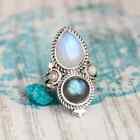 Handmade 925 Sterling Silver Rainbow Moonstone Statement Ring All Size R516