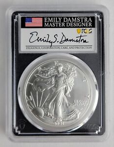 2021 TYPE 2 SILVER EAGLE PCGS MS70 First Day of Issue Emily Damstra Signed