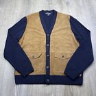 Brooks Brothers Wool Cardigan Sweater Navy Blue Men’s Size L Large Goat Suede
