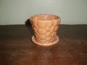 Vintage Brush McCoy Pottery Darl Coral Pebble Flowerpot with Attached Saucer