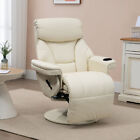 PU Leather Manual Recliner Armchair w/ Cup Holder Pocket for Living Room Cream