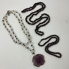 Vtg Artisan 3 Garnet Necklace Lot Polished Chip Round Clear Quartz Rose Pendant