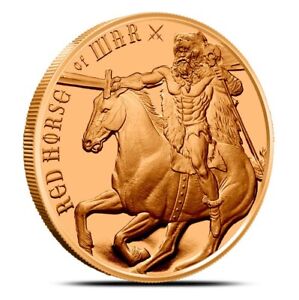 RED HORSE of WAR ~ FORTH HORSEMEN SERIES ~ 1 OZ. .999 PURE COPPER ROUND ~ $28.88