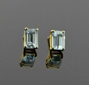 2.18 CT Emerald Cut Simulated Aquamarine Yellow Gold Plated 925 Silver Earring