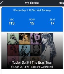 (2) VIP Taylor Swift Tickets New Orleans, October 25th, 2024 - Sec 113 Rw 15