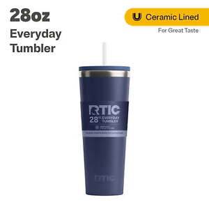 New ListingRTIC 28 oz Ceramic Lined Everyday Tumbler, Spill-Resistant Straw Lid, Navy @