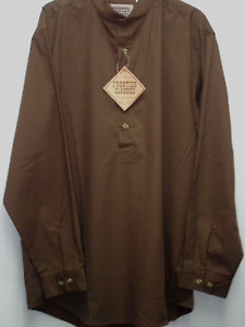Frontier Classics Collarless BROWN 100% cotton shirt S-3X new see measurments