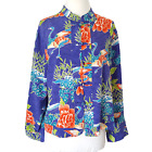 Chicos Top Tunic Shirt 2 L Kimono Asian Inspired 100% Silk Floral Bird Button Up