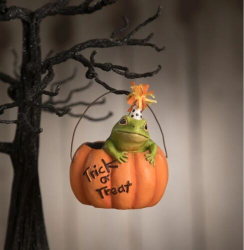Bethany Lowe Party Frog TrickTreat Pumpkin Bucket Ornament Retro Halloween Decor