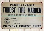 Pennsylvania Fire Warden Prevent metal tin sign wall posters