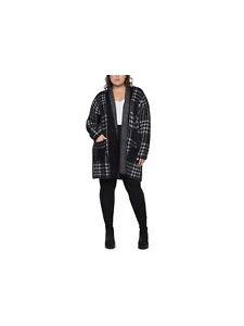 BLACK TAPE Womens Black Textured Cardigan Long Sleeve Open Front Sweater Plus X