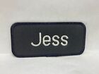 JESS  USED EMBROIDERED VINTAGE SEW ON NAME PATCH TAGS OVAL WHITE ON NAVY BLUE