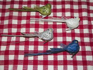 Beautiful Sequin Set of 4 clip on birds CHRISTMAS ORNAMENTS or USE ALL YEAR