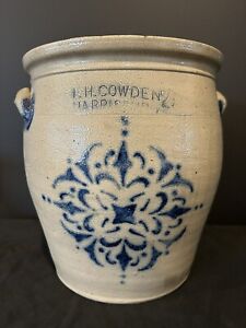 New ListingLate 1800’s F.H. Cowden Cobalt Blue Snowflake Decorated 2-Gal Stoneware Crock