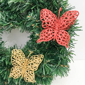 1PC Glitter 3D Butterfly Xmas Tree Ornaments Christmas Butterflies Wedding Party