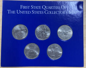 First State Quarters United States Collector’s Map 5 Set Coins Money & Envelope