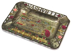 Nashville Tennessee Vintage Japan Souvenir Stamped Tin Colored Ashtray - Read