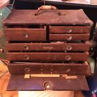 ANTIQUE MACHINISTS UNION BRAND TOOL BOX WOOD SIX DRAW HAS TOOLS AS IS