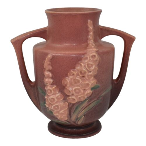 Roseville Foxglove Pink 1942 Vintage Art Deco Pottery Ceramic Handled Vase 46-7