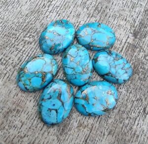 Natural Blue Copper Turquoise Oval Cabochon Flat Back Calibrated Loose Gemstones