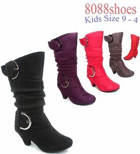 Youth Girl's Cute Faux Suede Low Heel Caual Zipper Buckle Boot Shoes Size 9 - 4
