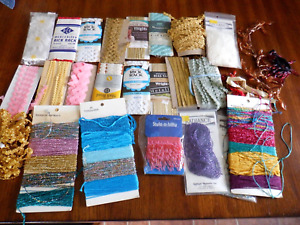 Lot 22 Vintage rick rack, Sewing Trims, Thread, some Metallic, New & partial use