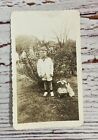 New ListingVTG Black & White Photograph Suspicious Looking Little Boy W/ Easter Basket 40’s