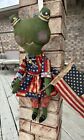 New ListingPrimitive Grungy Prim Patriotic Girl Frog Doll Flag Painted Fabric