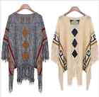 Boho Tribal Inca Aztec Tassel Poncho Top Cape Jumper Pullover Coat Ethnic Knit