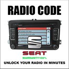 SEAT CODES RADIO ANTI-THEFT UNLOCK STEREO SERIES RNS300 RCD215 PINCODE SERVICE