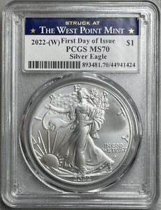 2022 (W) Silver Eagle FDOI PCGS MS70 - Struck at West Point Mint - A-302