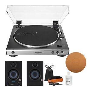 Audio-Technica AT-LP60X Gunmetal Belt-Drive Stereo Turntable with Monitor Bundle