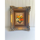 Vintage Floral Oil Painting Yellow Orange Flowers Basket Ornate Framing Original