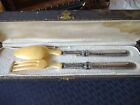 Antique  French Empire Style Sterling Handled Salad Set With Original Box 10 7/8