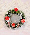 Vintage Taiwan Naturaltrim Bottle Brush Christmas Wreath With Red Flowers