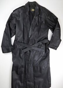 I.O.U Leather Black Trench Coat Duster Vintage Men’s Size Small IOU