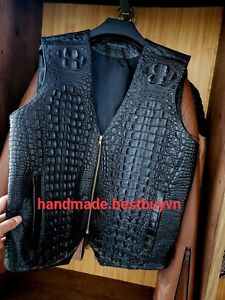 Black 100%  Genuine Hornback CROCO.DILE/GATOR Leather  Skin Men Jacket,Vest
