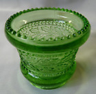Vintage St. Claire Green Pressed Glass Band of Holly Leaves Toothpick Holder