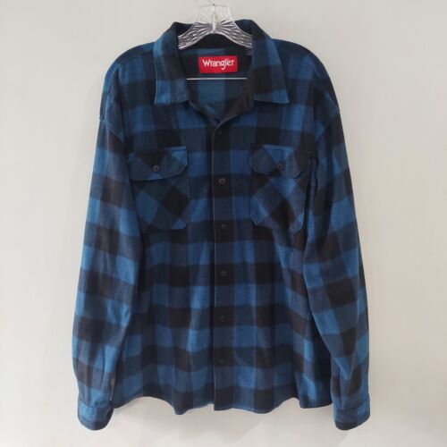 Wrangler Men's Shacket Shirt Jacket 2XL blue black plaid button front pockets
