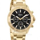 FOSSIL Bannon Mens Gold Multifunction Watch Black Dial Date Stainless Steel Band