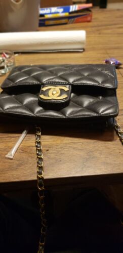 CHANEL Flap Rectangle Shoulder Bag Mini Black Leather