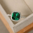2.70Ct Cushion Cut Lab Created Emerald Diamond Wedding Ring 14K White Gold 7 8 9