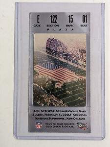 New ListingSuper Bowl XXXVI 36 Silver Ticket Stub Tom Brady MVP Patriots Rams 2002 Vintage