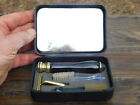 Antique Unmarked Safety Razor Travel Kit with Toothbrushes & Mirrored Case