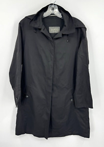 Sanyo New York Coat Womens XS Button Lightweight Trench Hooded Unlined Black