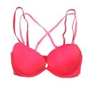 VICTORIA'S SECRET DREAM ANGELS PADDED DEMI FRONT CLOSURE BRA SIZE 32D Red Pink