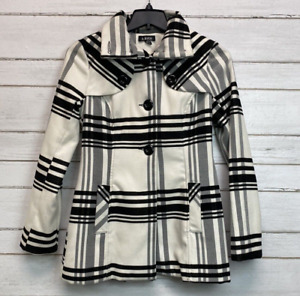 A. Byer Trench Coat Womens Medium White Black Plaid (Lined)